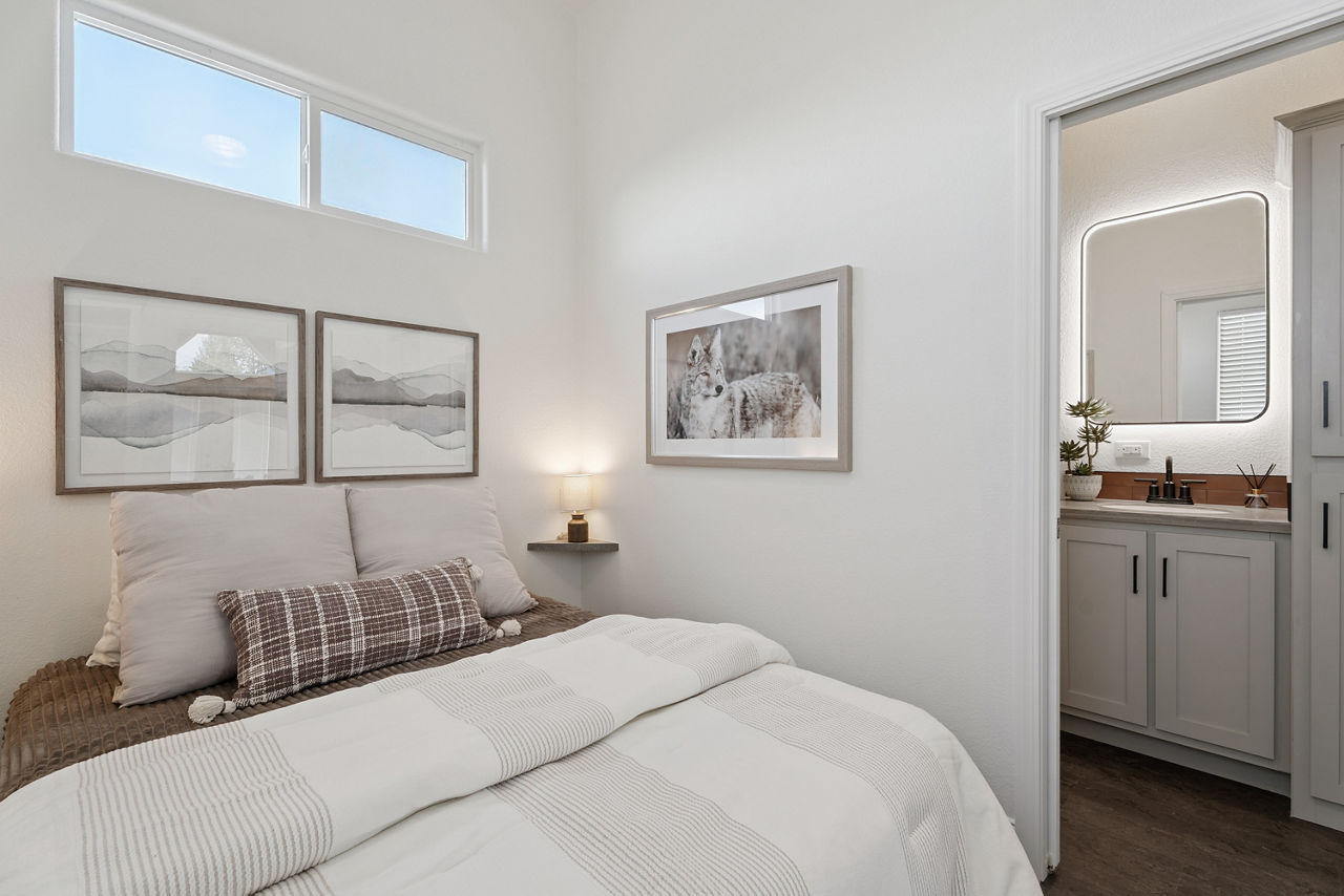 The A-Frame bedroom with bath view