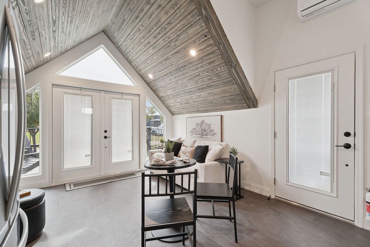 The A-Frame dining and living room