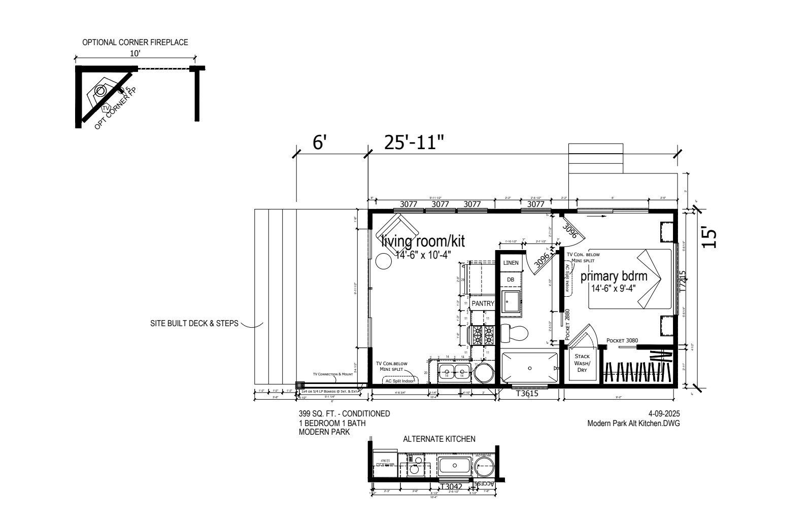 The Modern Alt Kitchen revised floor plan - 399 sq ft