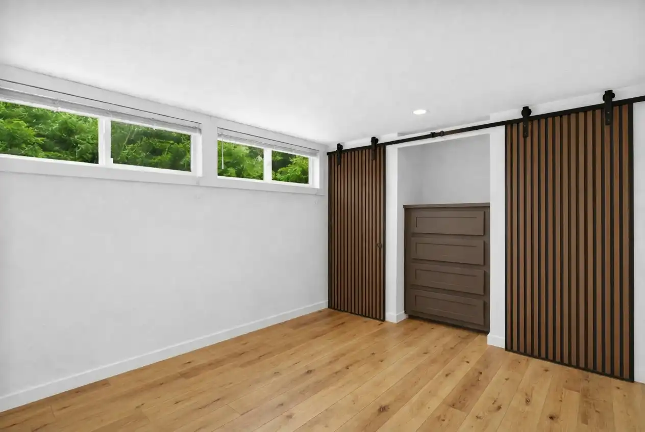 The Loft - bedroom with sliding barn doors