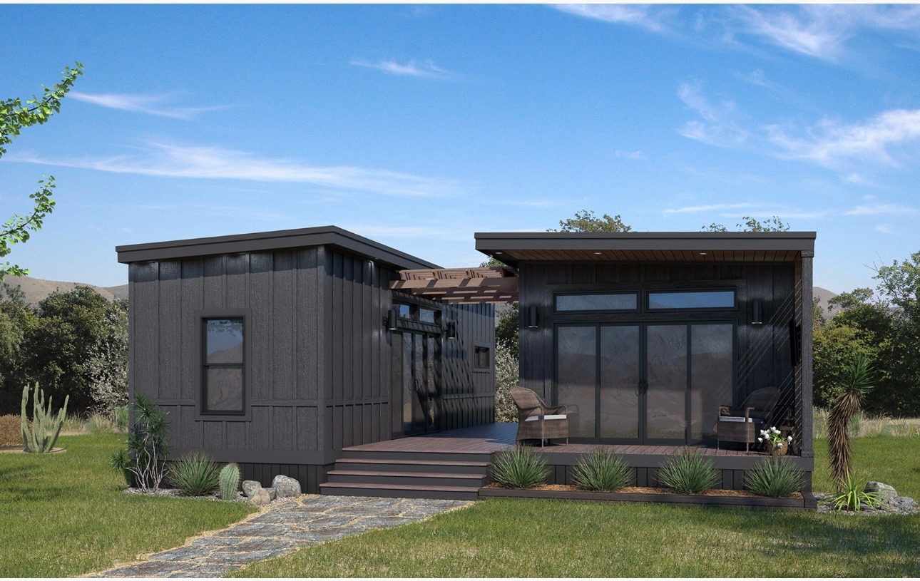 MDU Home two-tone exterior with pergola